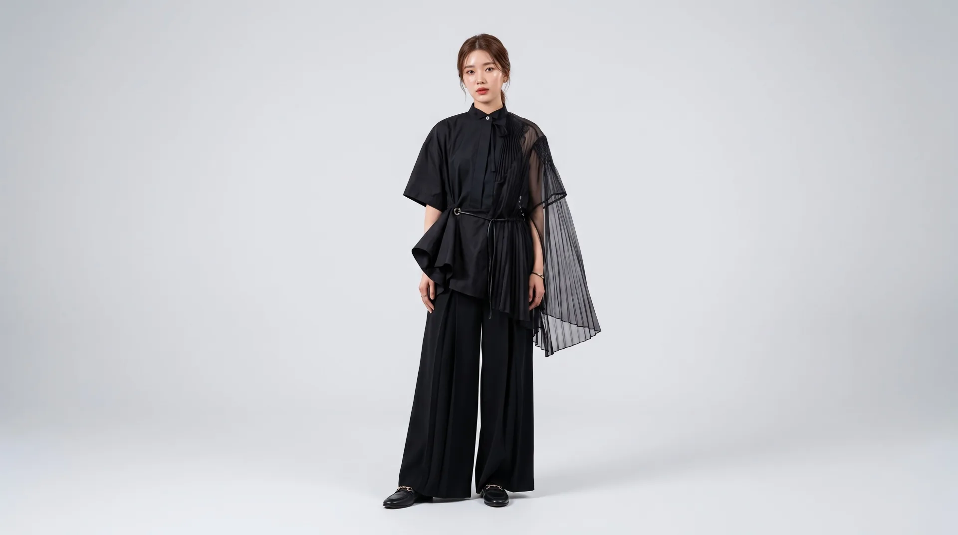 Draped Pleated Layer Top Black product