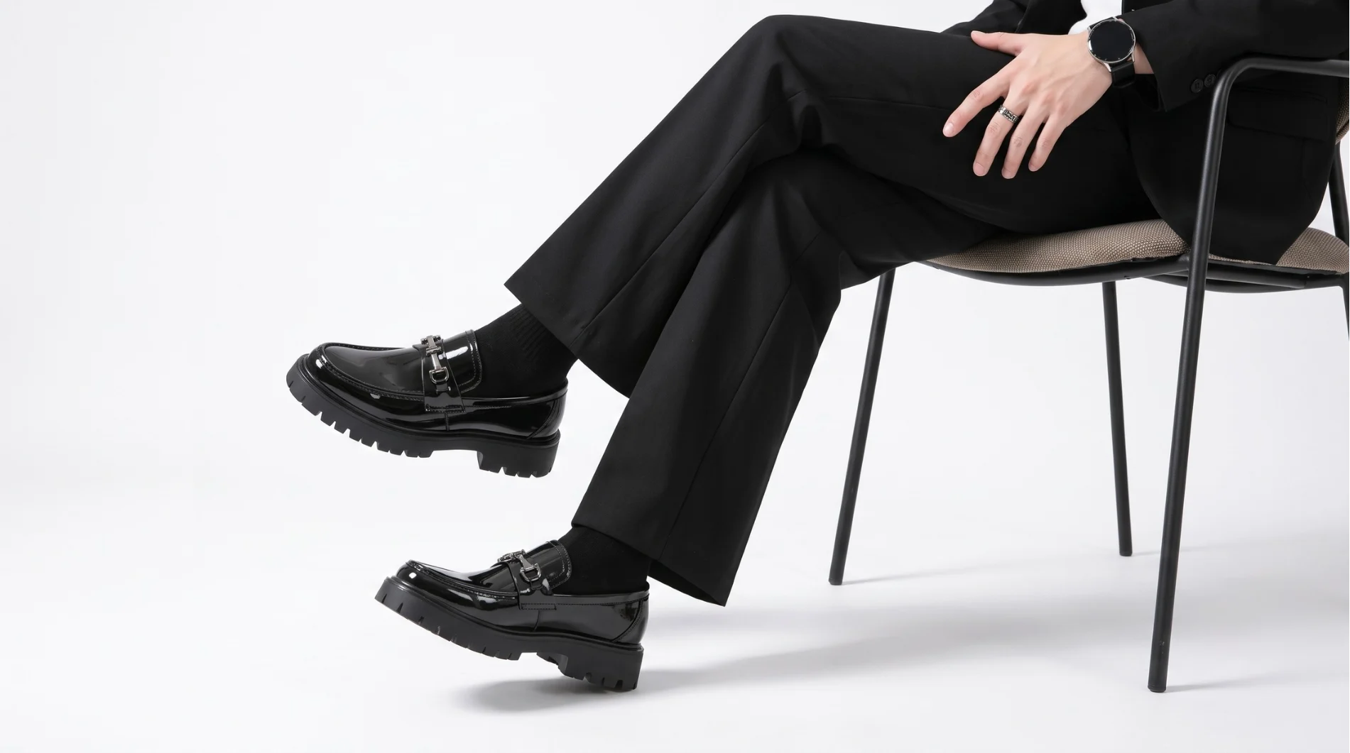 Polished Buckle Lug Sole Loafers Black product